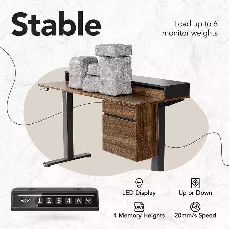47 Inch Electric Height Adjustable Standing Desk with Drawers and Monitor Stand
