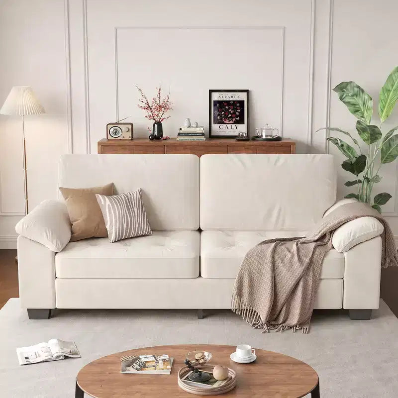 3-Seater Velvet Upholstered Sofa with Button Tufted Design