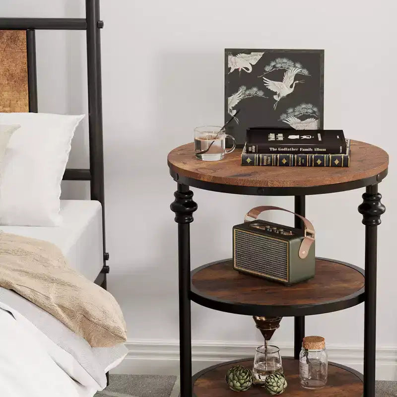 3-Tier End Table with Storage, Side Table with Metal Column Legs for Living Room Bedroom