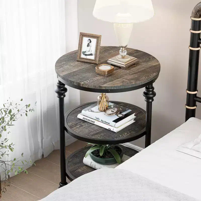 3-Tier End Table with Storage, Side Table with Metal Column Legs for Living Room Bedroom