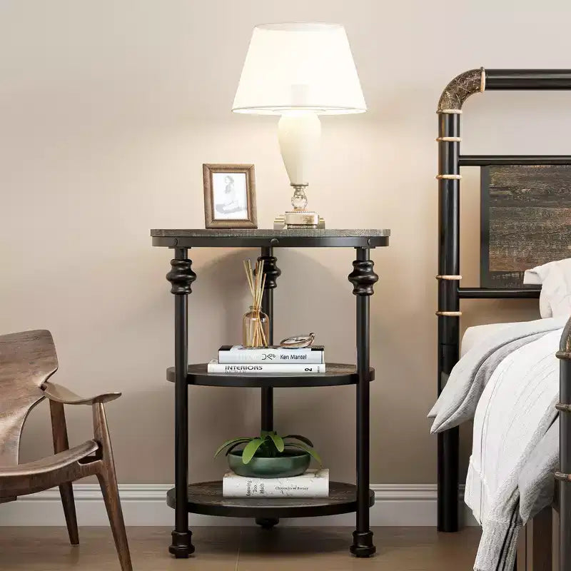 3-Tier End Table with Storage, Side Table with Metal Column Legs for Living Room Bedroom