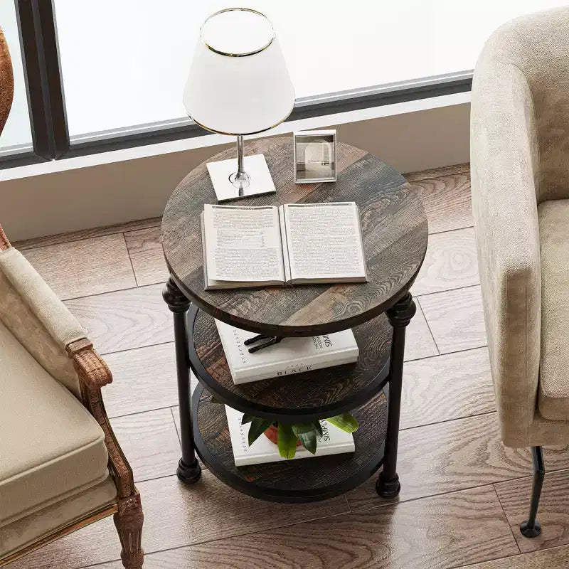 3-Tier End Table with Storage, Side Table with Metal Column Legs for Living Room Bedroom