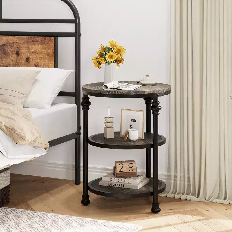 3-Tier End Table with Storage, Side Table with Metal Column Legs for Living Room Bedroom