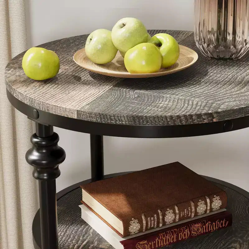 3-Tier End Table with Storage, Side Table with Metal Column Legs for Living Room Bedroom