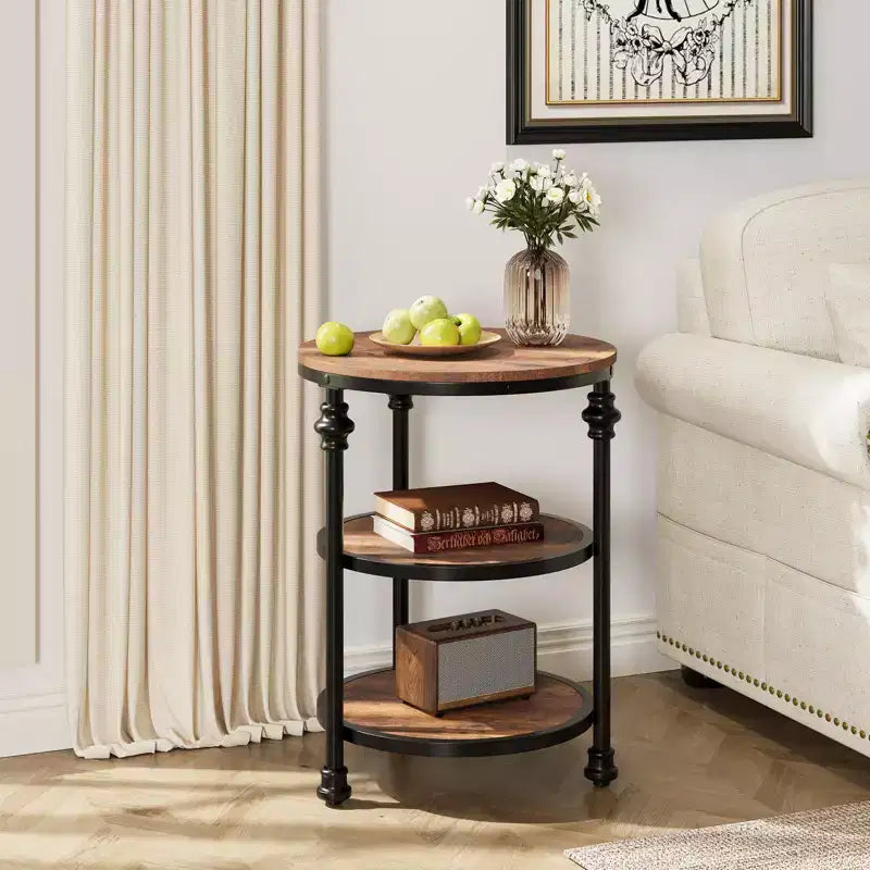 3-Tier End Table with Storage, Side Table with Metal Column Legs for Living Room Bedroom