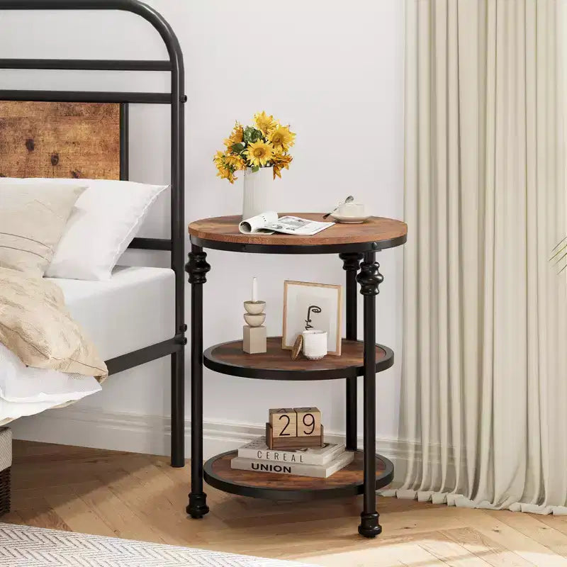 3-Tier End Table with Storage, Side Table with Metal Column Legs for Living Room Bedroom