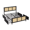 Boho Rattan Full Bed Frame  4 Large Storage Drawers  Sturdy, Noise-Free Metal Slats  No Box Spring Needed  Easy Assembly