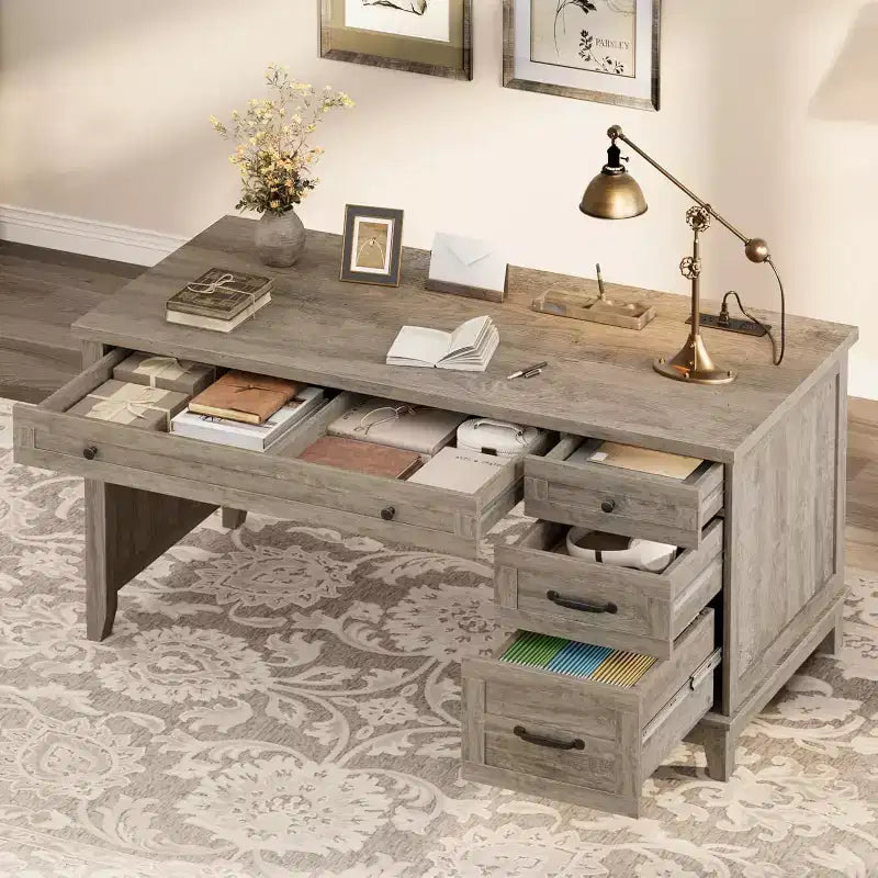 Office Desk with File Drawer, 53.5" Wooden Writing Desk for Home Office - Sturdy Workstation with Ample Storage