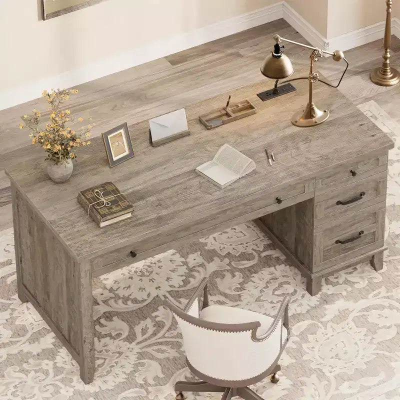 Office Desk with File Drawer, 53.5" Wooden Writing Desk for Home Office - Sturdy Workstation with Ample Storage