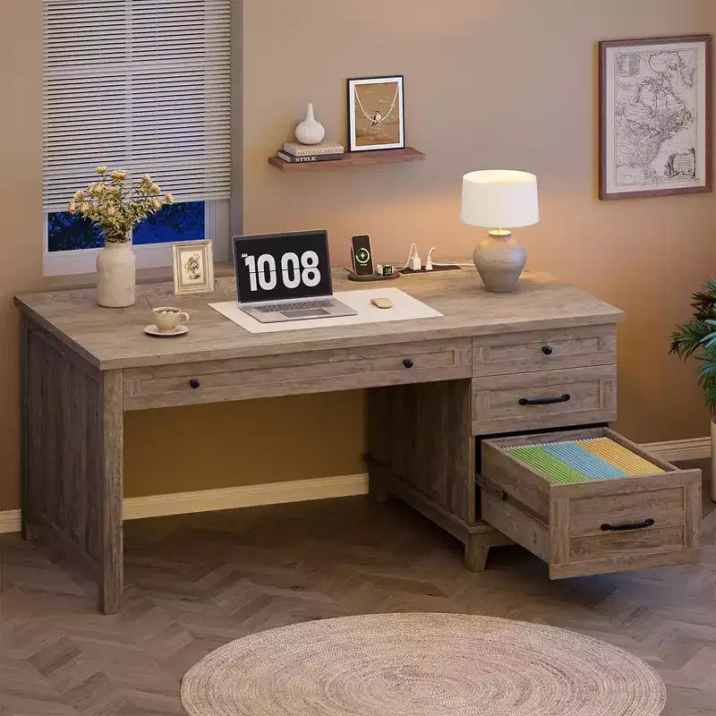 Office Desk with File Drawer, 53.5" Wooden Writing Desk for Home Office - Sturdy Workstation with Ample Storage