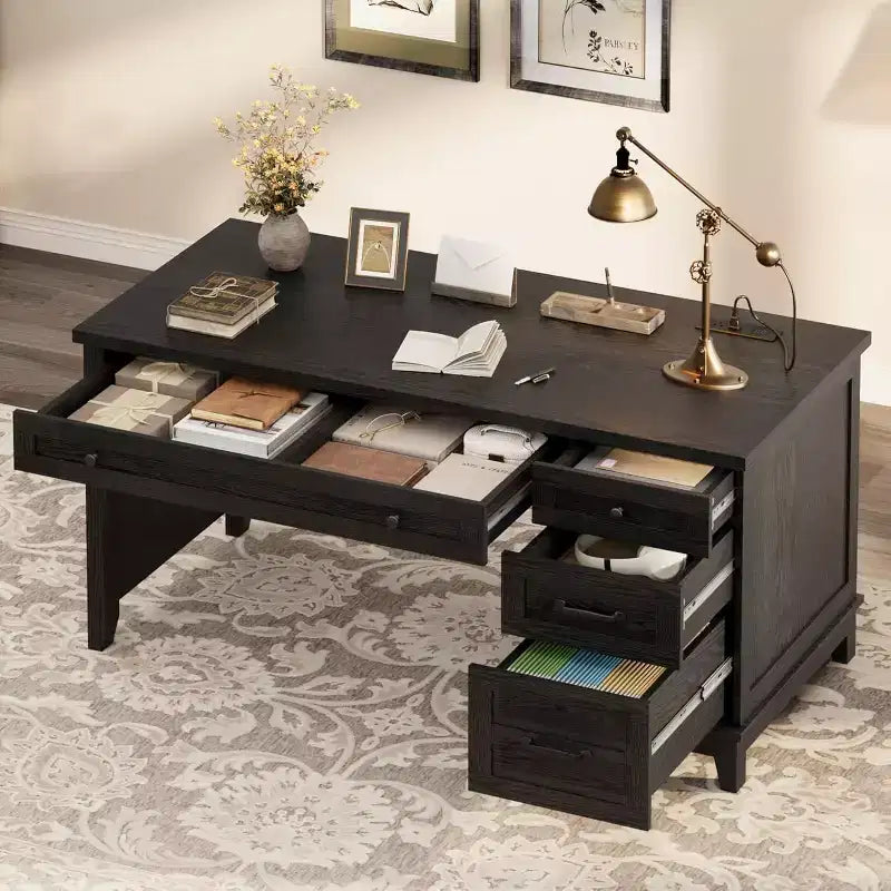 Office Desk with File Drawer, 53.5" Wooden Writing Desk for Home Office - Sturdy Workstation with Ample Storage