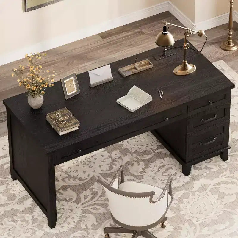 Office Desk with File Drawer, 53.5" Wooden Writing Desk for Home Office - Sturdy Workstation with Ample Storage