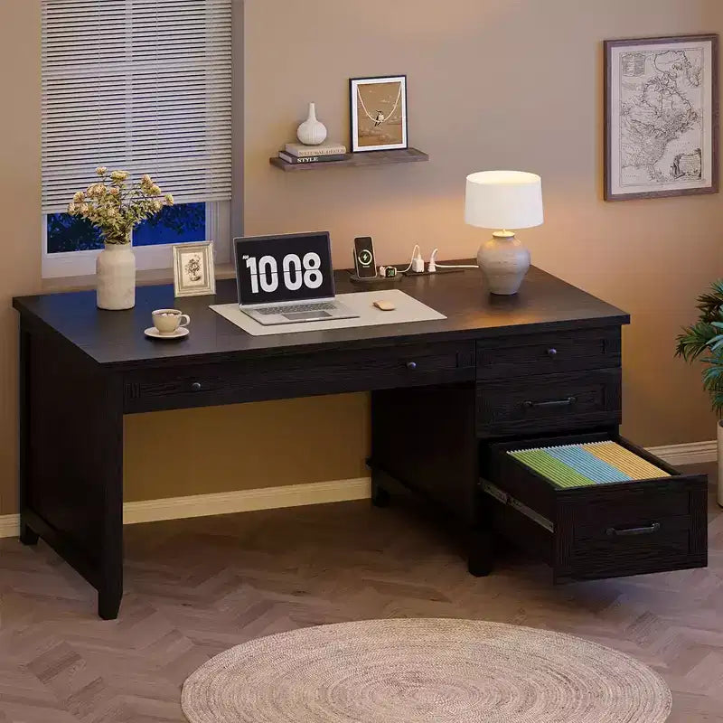 Office Desk with File Drawer, 53.5" Wooden Writing Desk for Home Office - Sturdy Workstation with Ample Storage