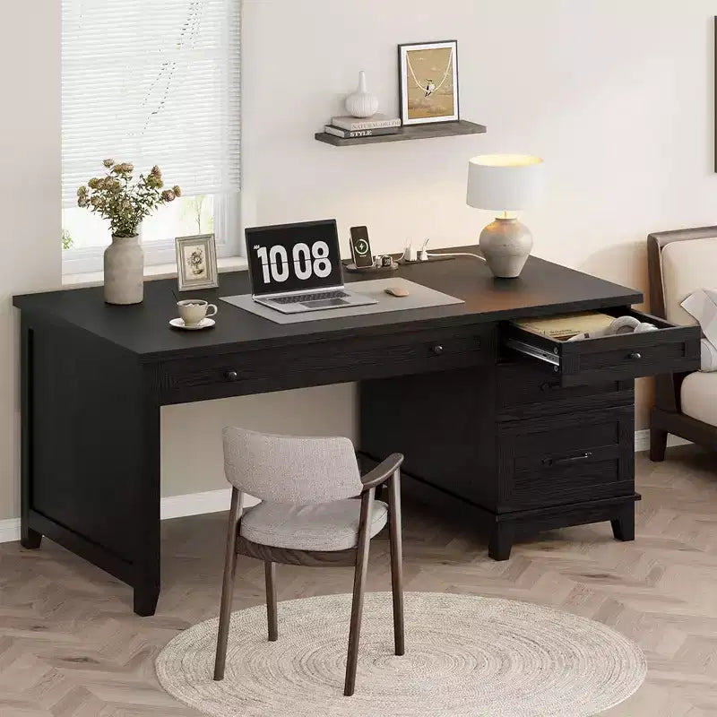 Farmhouse Style Office Desk with File Drawer, 53.5 Wooden Writing Desk for Home Office - Sturdy Workstation with Ample Storage