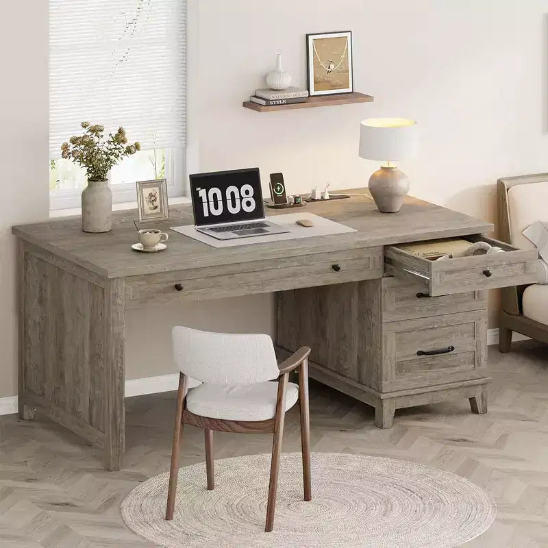 Office Desk with File Drawer, 53.5" Wooden Writing Desk for Home Office - Sturdy Workstation with Ample Storage