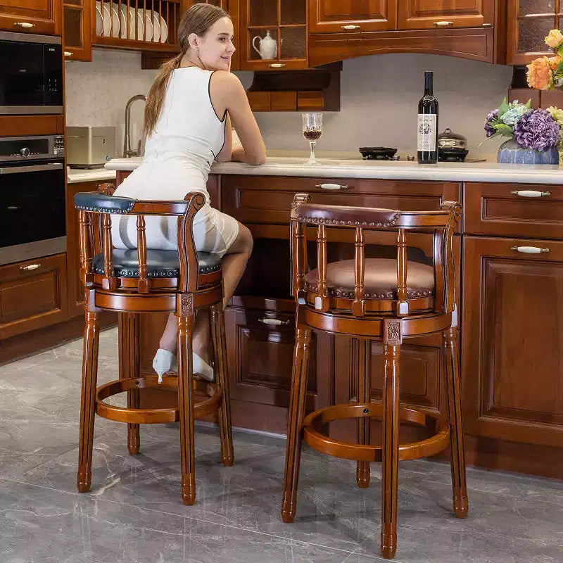 26'' Swivel Leather Bar Stool with Back