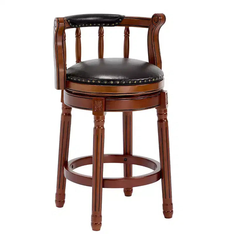 Seat Height 26'' Swivel Leather Wooden Bar Stools, 360 Degree Swivel Bar Height Chair with Backs