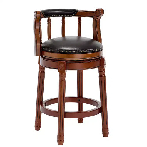 Seat Height 26'' Swivel Leather Wooden Bar Stools, 360 Degree Swivel Bar Height Chair with Backs