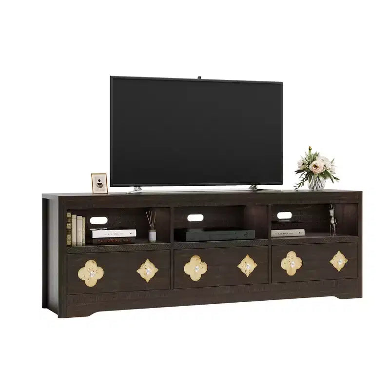 COZONY 70 Mid-Century Modern TV Stand for TVs up to 85, Entertainment Center with Engraved Drawer and Open Storage Shelves