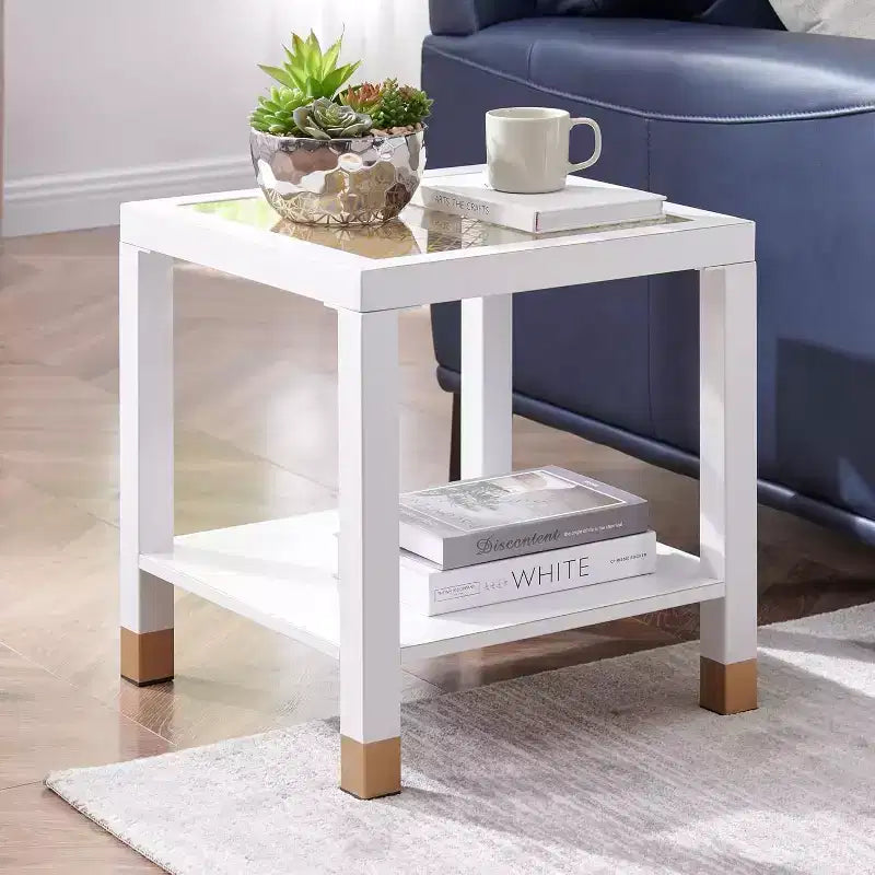 2-Tier Glass End Table with Metal Frame – Versatile Living Room & Bedroom Side Table