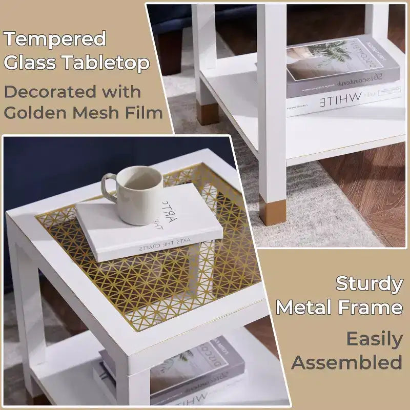 2-Tier Glass End Table with Metal Frame – Versatile Living Room & Bedroom Side Table