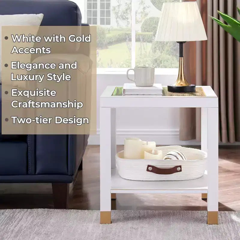 2-Tier Glass End Table with Metal Frame – Versatile Living Room & Bedroom Side Table