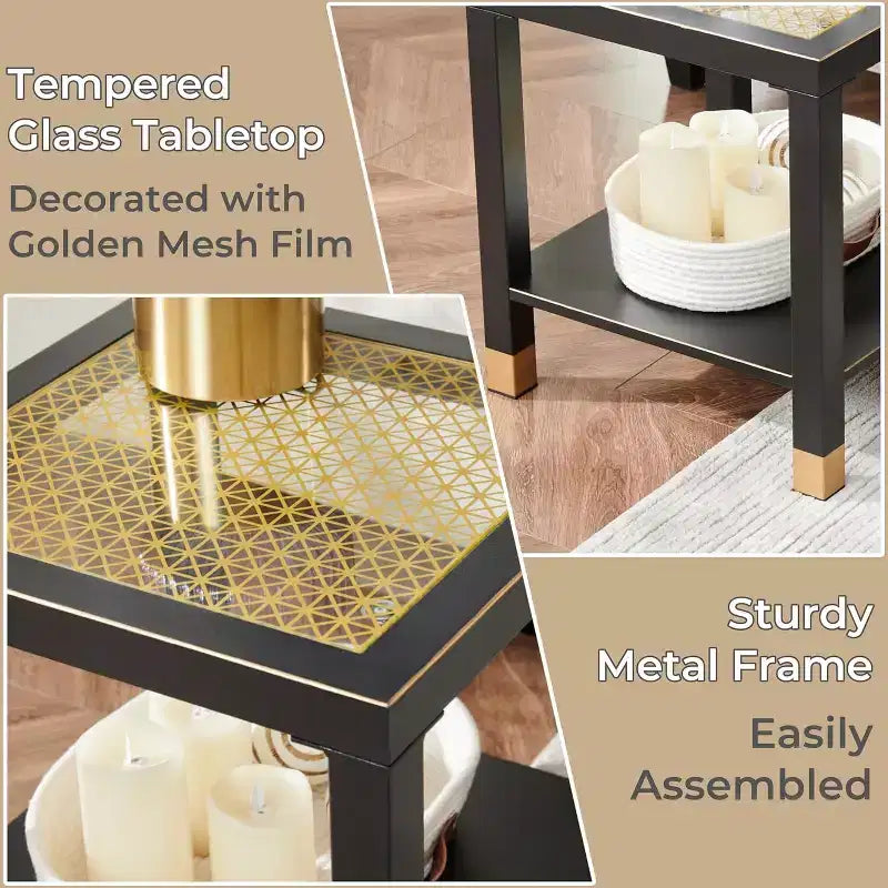 2-Tier Glass End Table with Metal Frame – Versatile Living Room & Bedroom Side Table