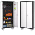 Heavy-Duty Tall Metal Storage Cabinet  Lockable Doors, 4 Adjustable Shelves, Wheels  for Pantry, Garage, Office  Light Grey/Dark Grey