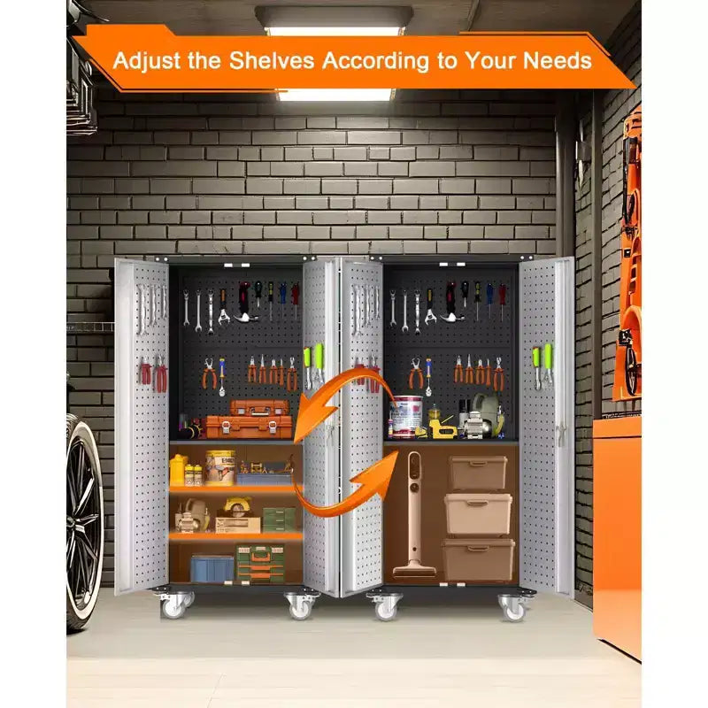 Heavy-Duty Tall Metal Storage Cabinet with Lockable Doors, 4 Adjustable Shelves & Wheels
