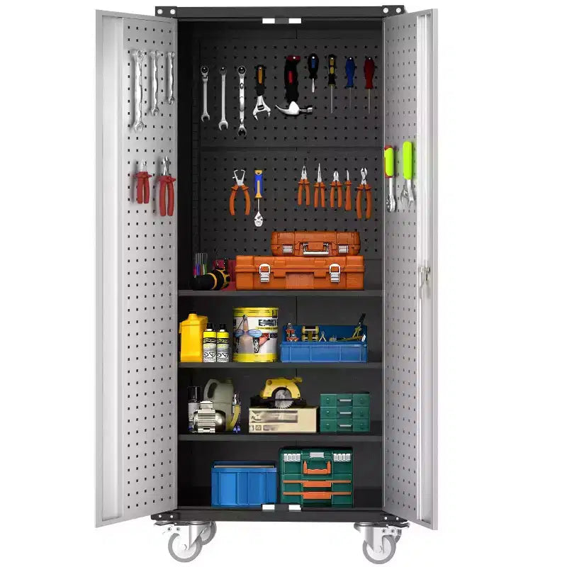 Heavy-Duty Tall Metal Storage Cabinet with Lockable Doors, 4 Adjustable Shelves & Wheels