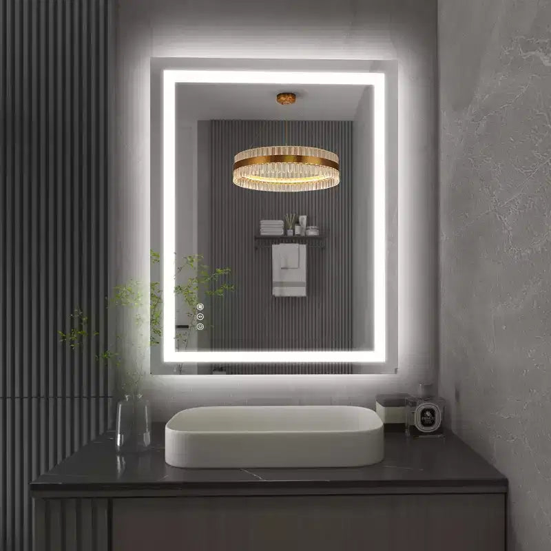 SUMERAIN 28x36 Wall Tempered Glass Bathroom Mirror, Anti-Fog ETL Led Vanity Mirror, 3 Color Modes