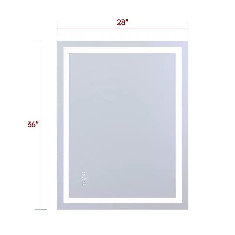 28x36 Wall Tempered Glass Bathroom Mirror with Anti-Fog LED Vanity Light, 3 Color Modes