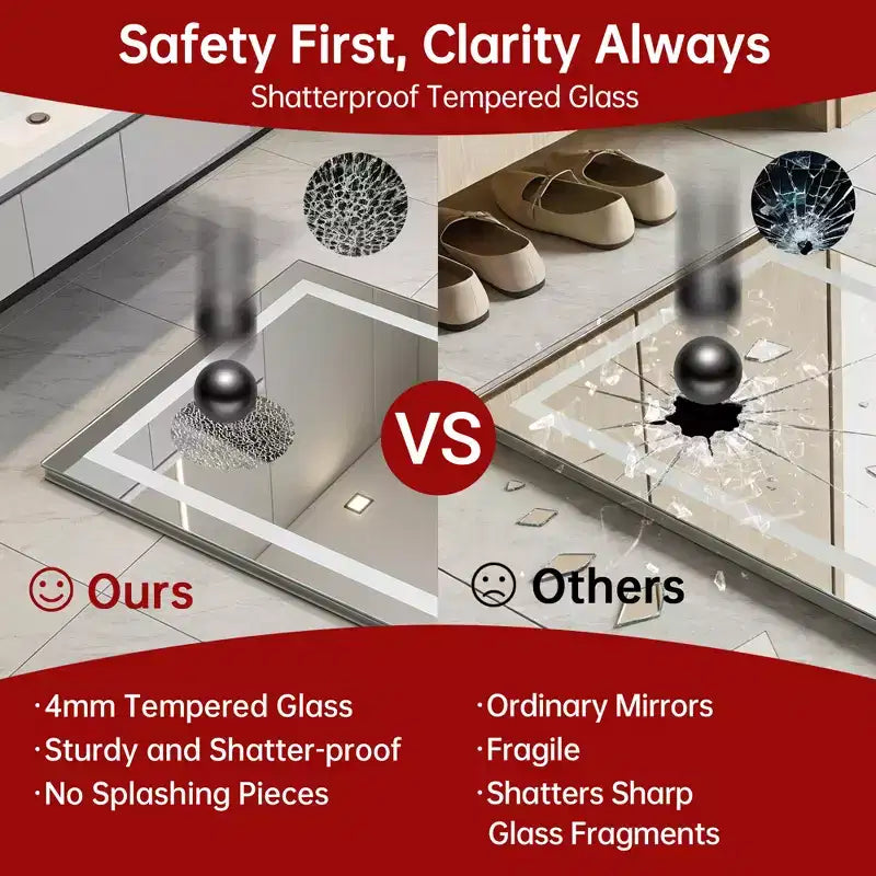 28x36 Wall Tempered Glass Bathroom Mirror with Anti-Fog LED Vanity Light, 3 Color Modes