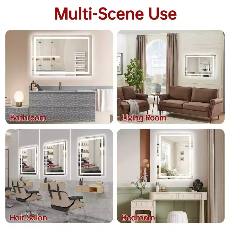 28x36 Wall Tempered Glass Bathroom Mirror with Anti-Fog LED Vanity Light, 3 Color Modes