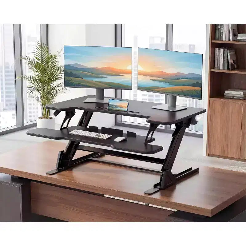 32" Z-Shaped Standing Desk Converter, Height Adjustable Sit-Stand Desk Riser for Home Office