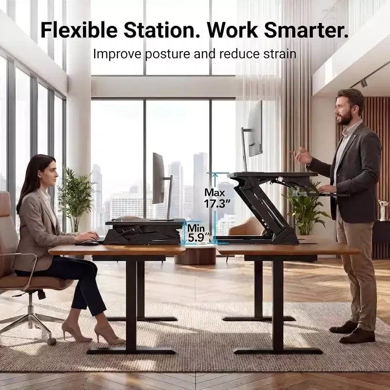 32" Z-Shaped Standing Desk Converter, Height Adjustable Sit-Stand Desk Riser for Home Office