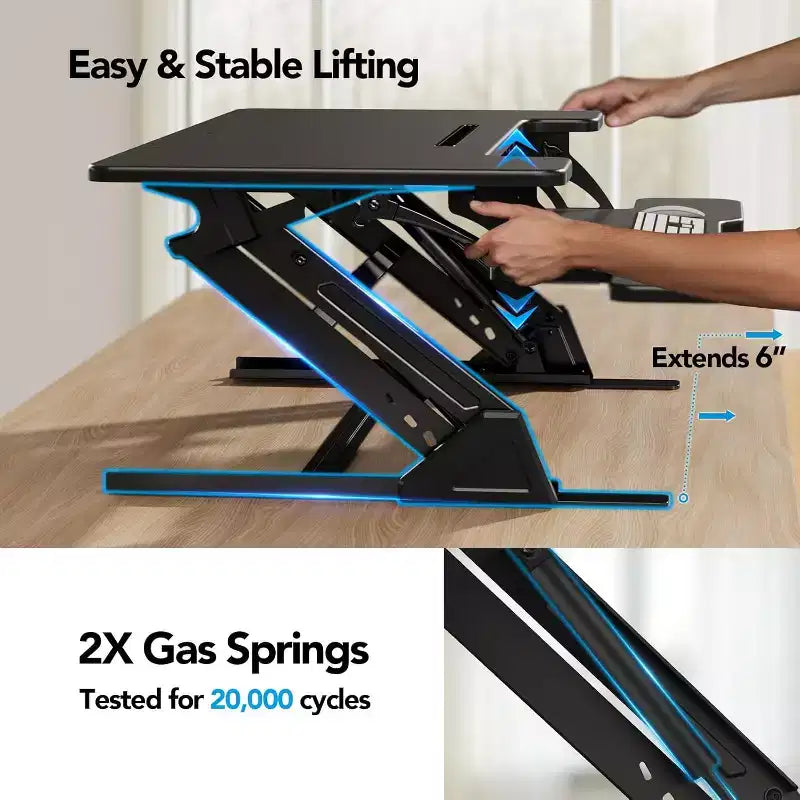 32" Z-Shaped Standing Desk Converter, Height Adjustable Sit-Stand Desk Riser for Home Office