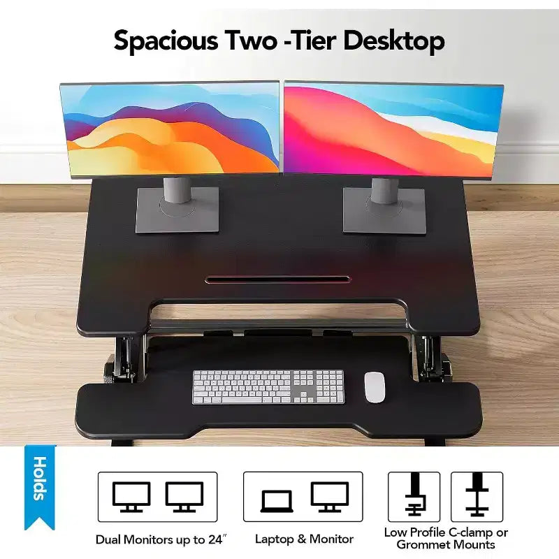 32" Z-Shaped Standing Desk Converter, Height Adjustable Sit-Stand Desk Riser for Home Office