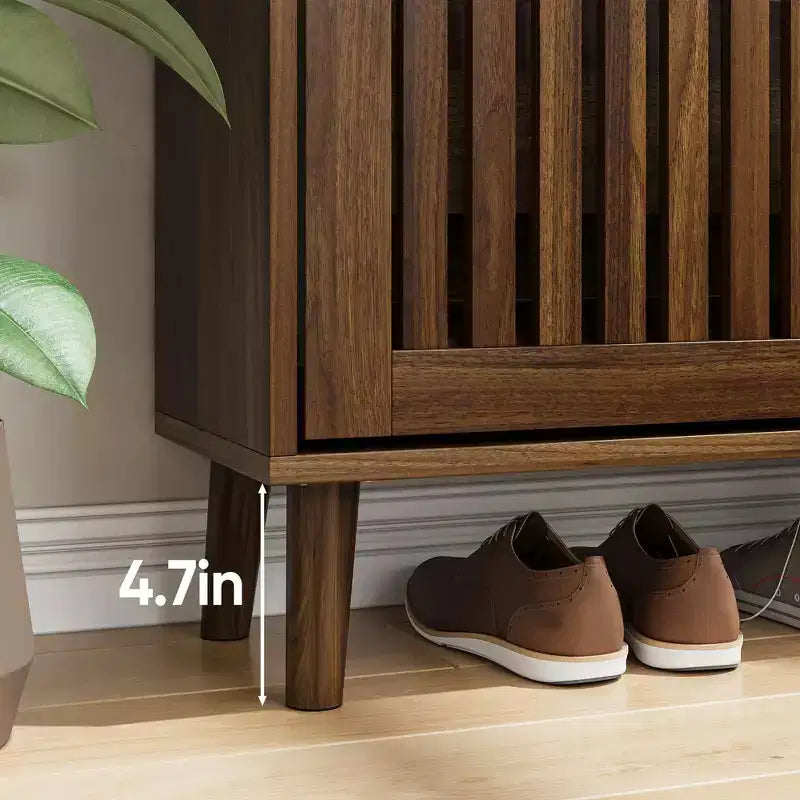 23.6 Inch Walnut Shoe Cabinet, Modern Entryway Storage with 2 Flip Drawers for Hallway and Corridor