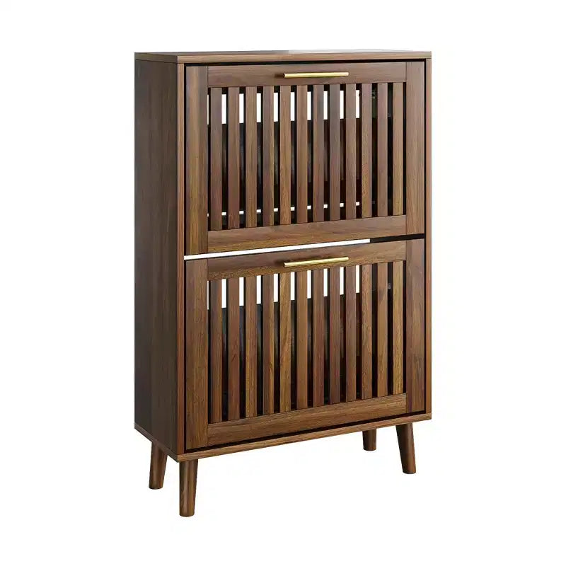 23.6 Inch Walnut Shoe Cabinet, Modern Entryway Storage with 2 Flip Drawers for Hallway and Corridor
