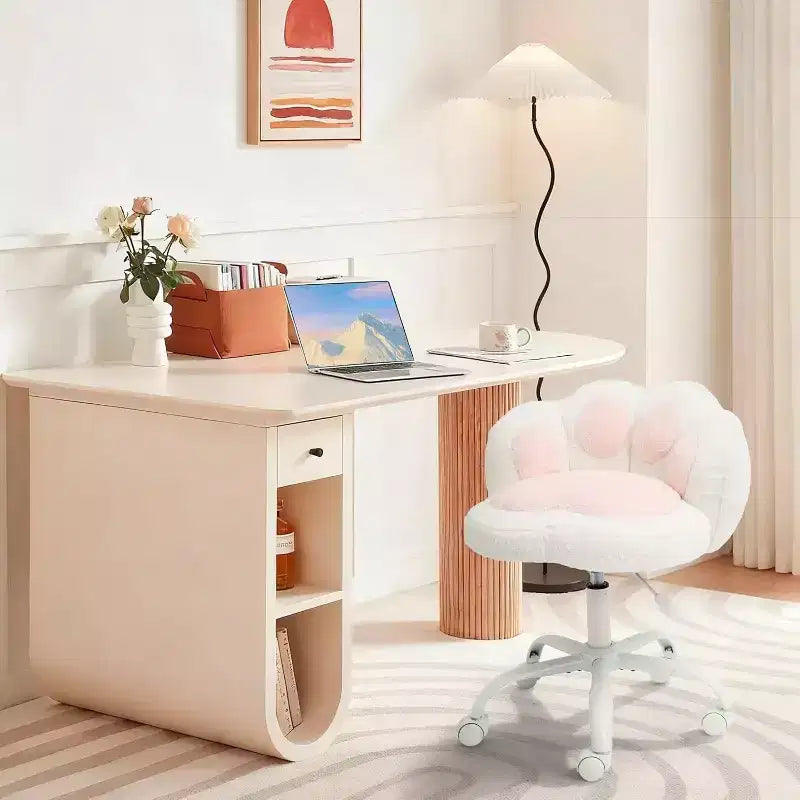 Vanity Chair with Cat Paw Back, Armless Desk Chair with Wheels, 360 Rotating Computer Chair, Adjustable Height for Home Office