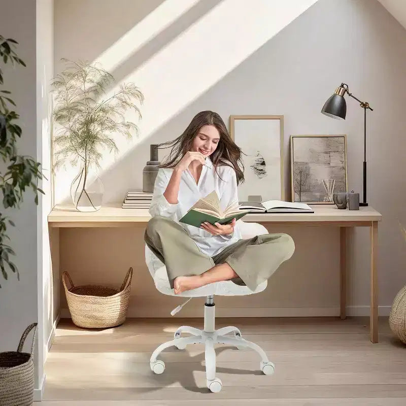 Vanity Chair with Cat Paw Back, Armless Desk Chair with Wheels, 360 Rotating Computer Chair, Adjustable Height for Home Office