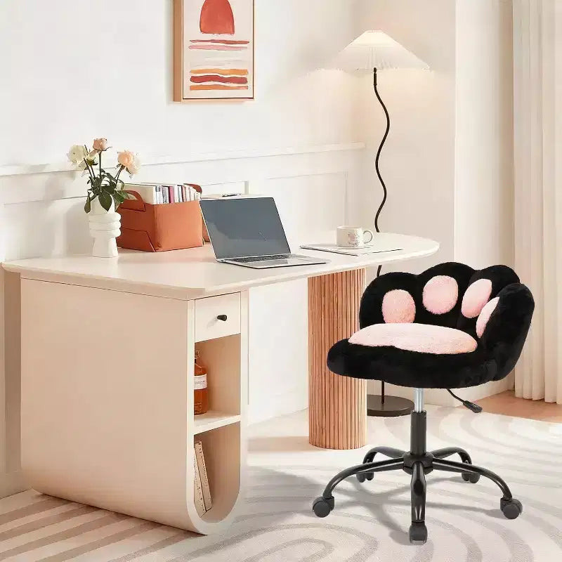 Vanity Chair with Cat Paw Back, Armless Desk Chair with Wheels, 360 Rotating Computer Chair, Adjustable Height for Home Office