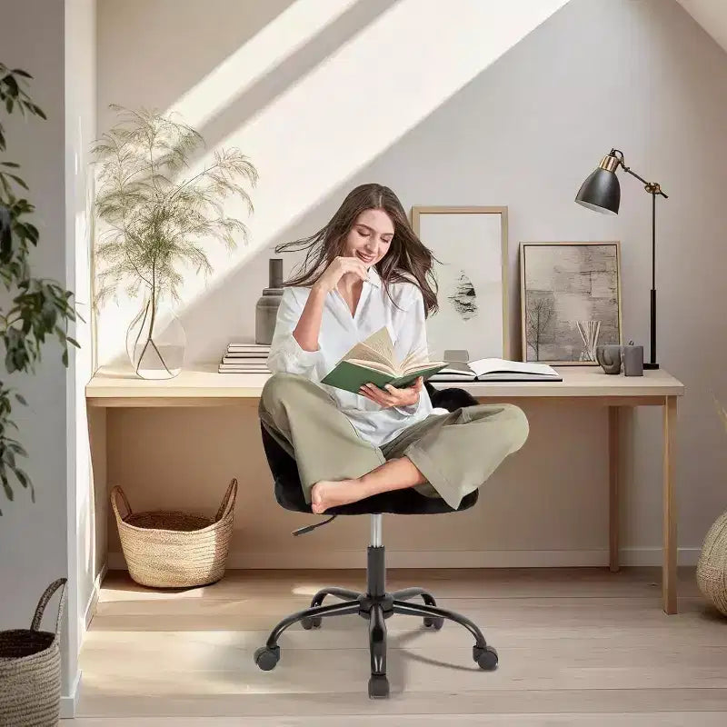 Vanity Chair with Cat Paw Back, Armless Desk Chair with Wheels, 360 Rotating Computer Chair, Adjustable Height for Home Office