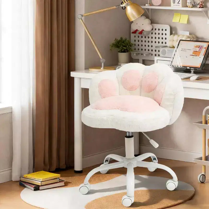 Vanity Chair with Cat Paw Back, Armless Desk Chair with Wheels, 360 Rotating Computer Chair, Adjustable Height for Home Office