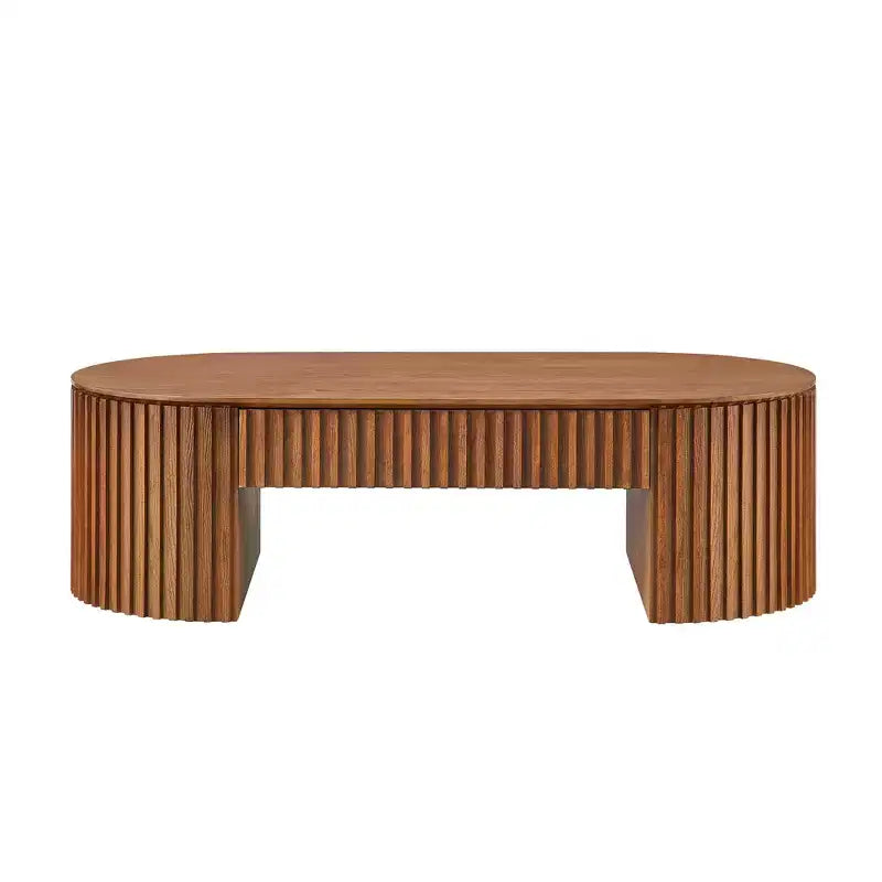 Modern Wooden Oval Pedestal Coffee Table with Drawer