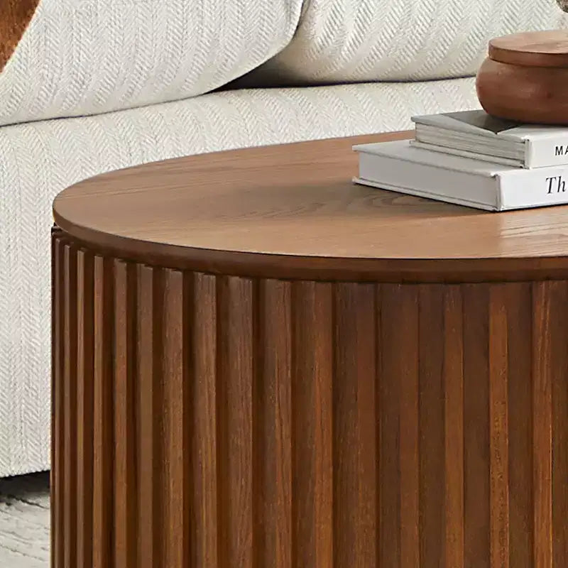 Modern Wooden Oval Pedestal Coffee Table with Drawer