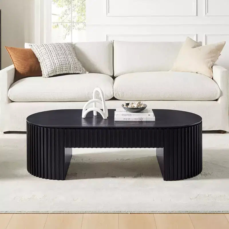 Modern Wooden Oval Pedestal Coffee Table with Drawer