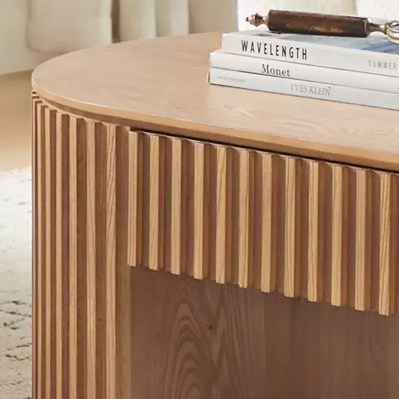 Modern Wooden Oval Pedestal Coffee Table with Drawer