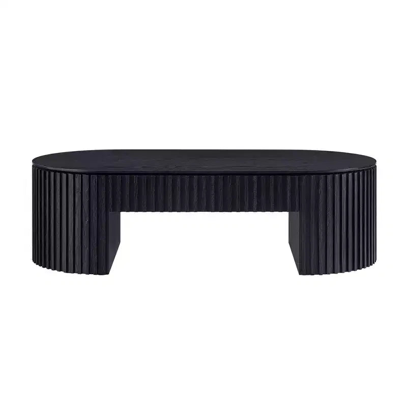 Modern Wooden Oval Pedestal Coffee Table with Drawer